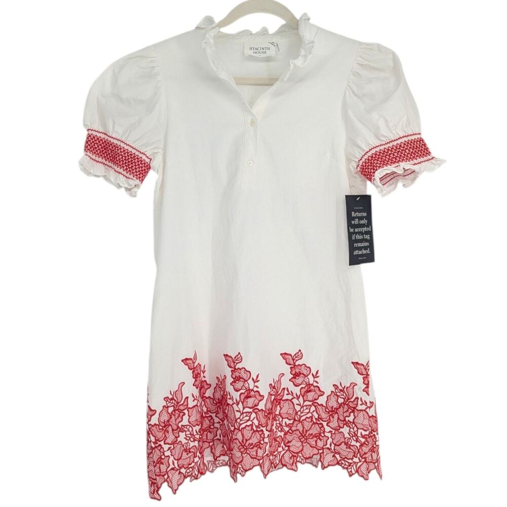 Tuckernuck Hyacinth House White Red Embroidered Shift Dress Ruffle Neck Size S - Picture 3 of 7